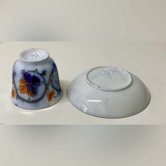 19th Century Vtg Gaudy Welsh Blackberry Pattern Handleless Teacup & Saucer Set - Picture 4 of 15